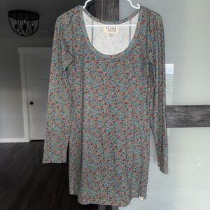 Billabong Women's Grey Floral Mini Dress Long Sleeve Size L  Cotton